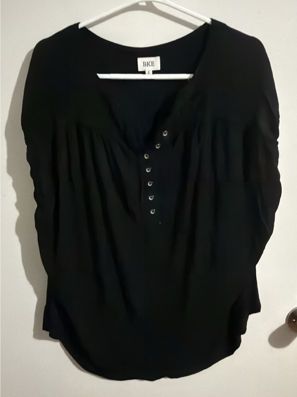 BKE Black Henley-Style Button Front Blouse